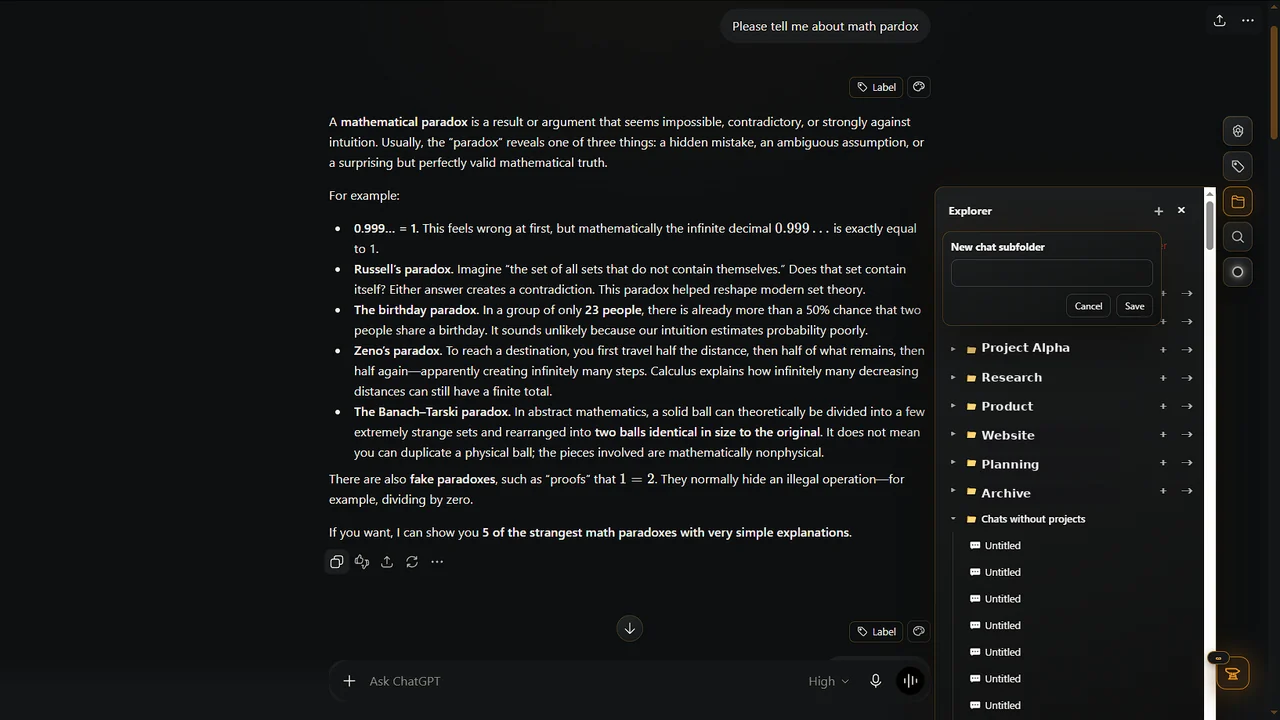 ContinuForge Explorer showing neutral projects and chats